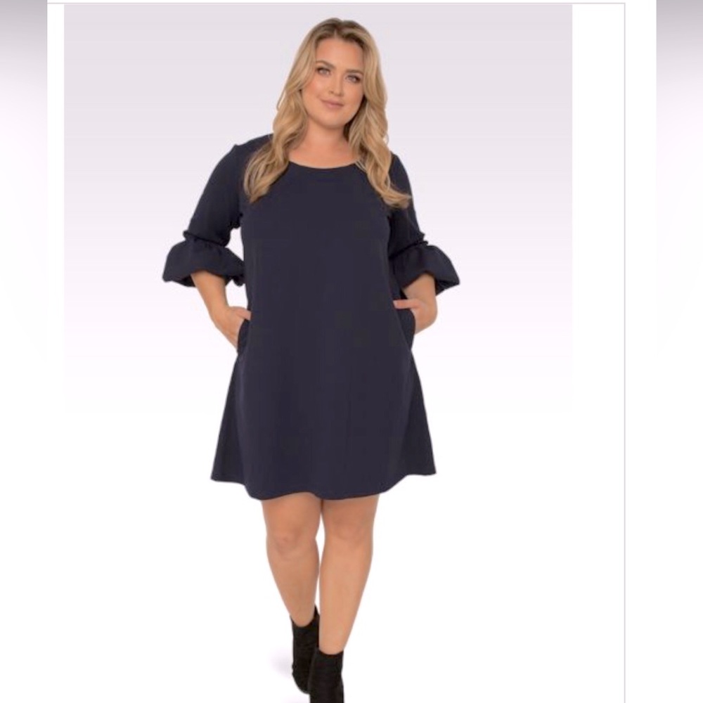 Universal  Standard Stella Navy Crepe Knit 3/4 Balloon Sleeves Midi Dress NWT 2X